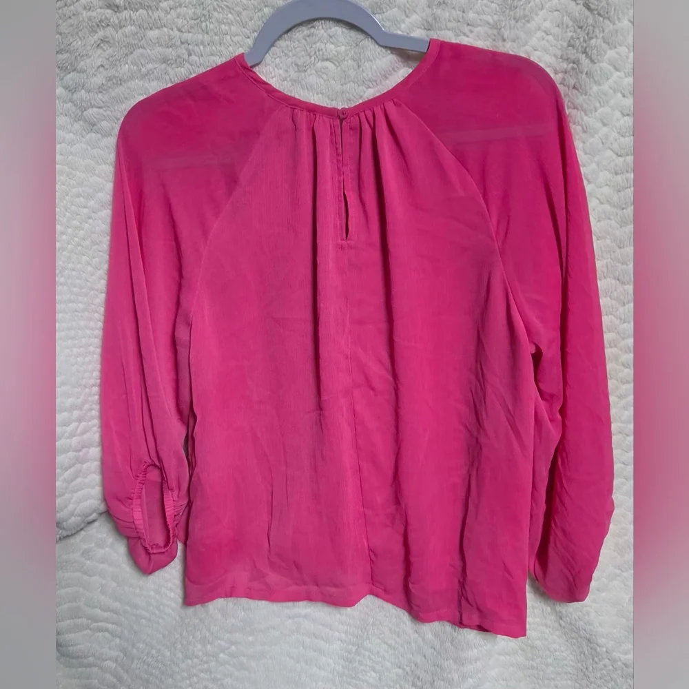 LOFT Brigth Pink Puff Long Sleeve Blouse Size M